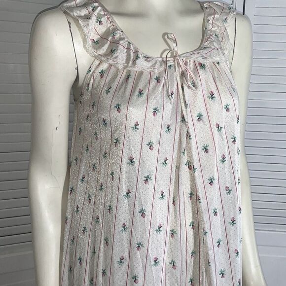 Vintage Sears Slip Dress Nylon Shiny Nightgown Lingerie Floral Stripe Size Small - Picture 6 of 15
